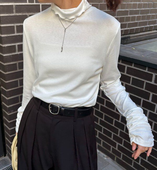  「ハイネック袖ギャザーロンT」|Tシャツ・カットソー|