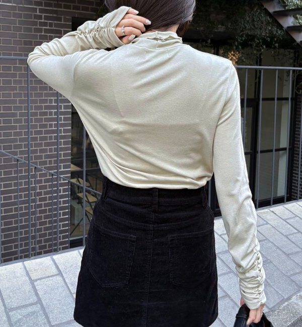  「ハイネック袖ギャザーロンT」|Tシャツ・カットソー|