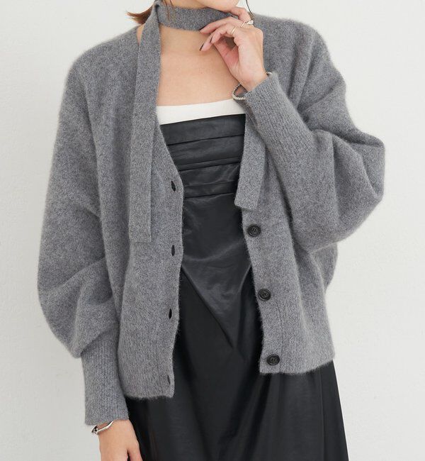  「ファーウールタイ付きカーディガン」|カーディガン|グレー