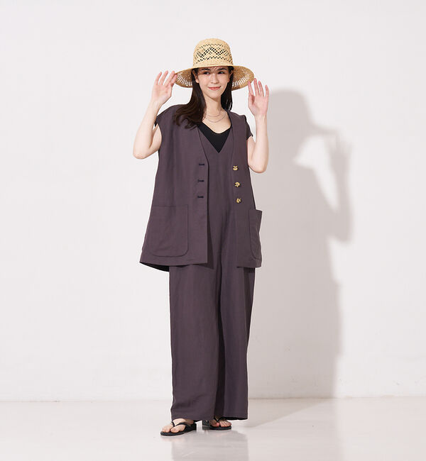 collex「【手洗い可】リネン混 イージークロス Vネックジレ」|ベスト・ジレ|