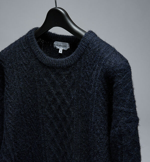ABAHOUSE「WOOL MIX メランジシャギー アランニット【予約】」|ニット・セーター|ダークネイビー