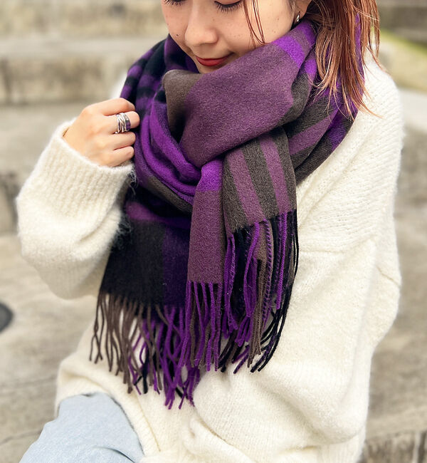 Rouge vif「【TWEEDMILL/ツイードミル】チェック柄ストール」|マフラー|パープル