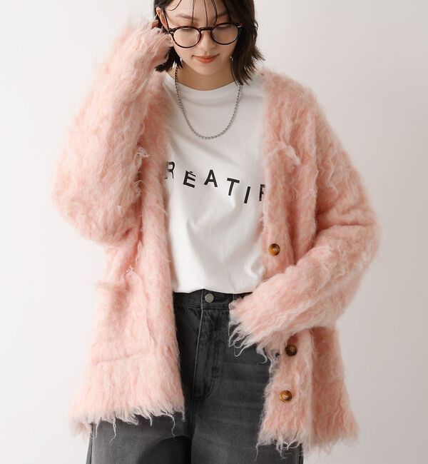 abahouse mavie「シャギー起毛カーディガン【予約】」|カーディガン|ピンク