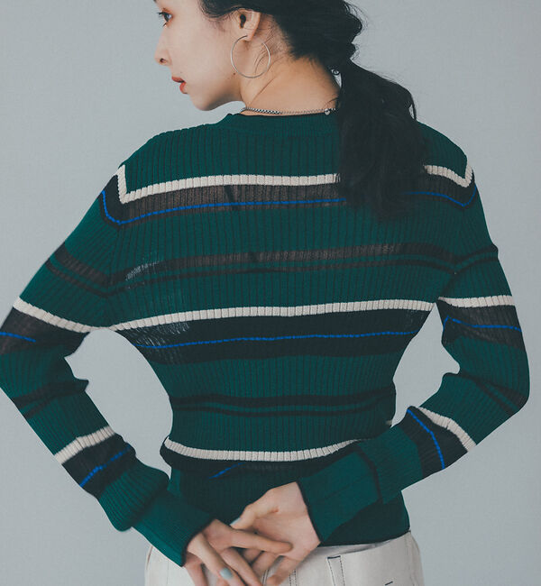 NOMINE「シアーボーダーニット」|ニット・セーター|グリーン