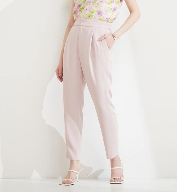 TIARA「ハイウエストテーパードパンツ」|スラックス|ピンク