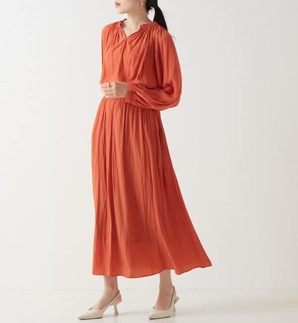 Liesse「ギャザーネックブラウス」|シャツ・ブラウス|オレンジ