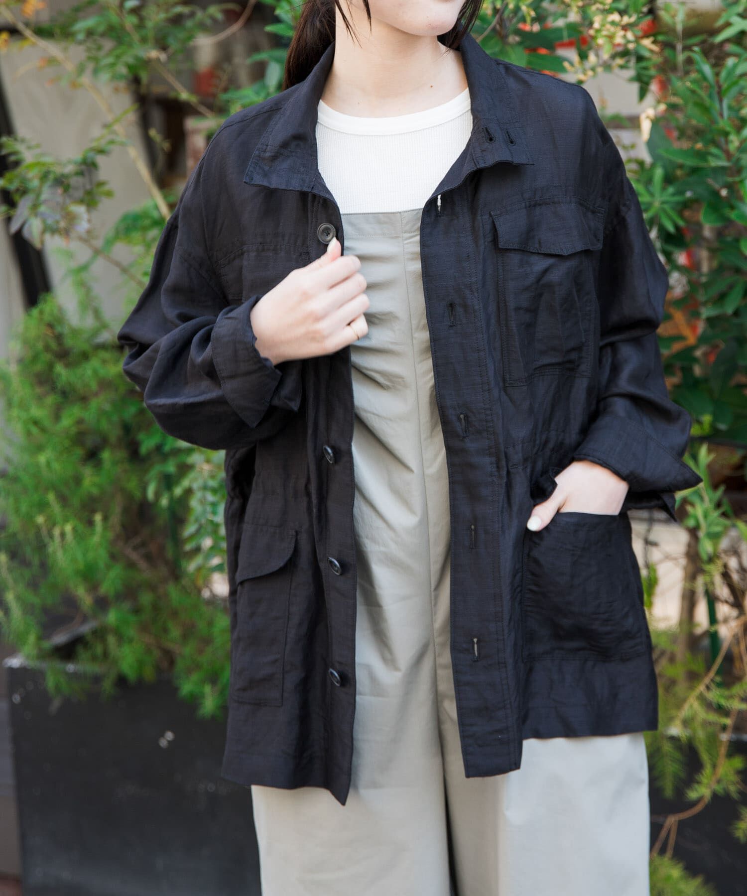 URBAN RESEARCH DOORS「FORK&SPOON　リネン混シャツブルゾン」|ブルゾン・スタジャン|ブラック