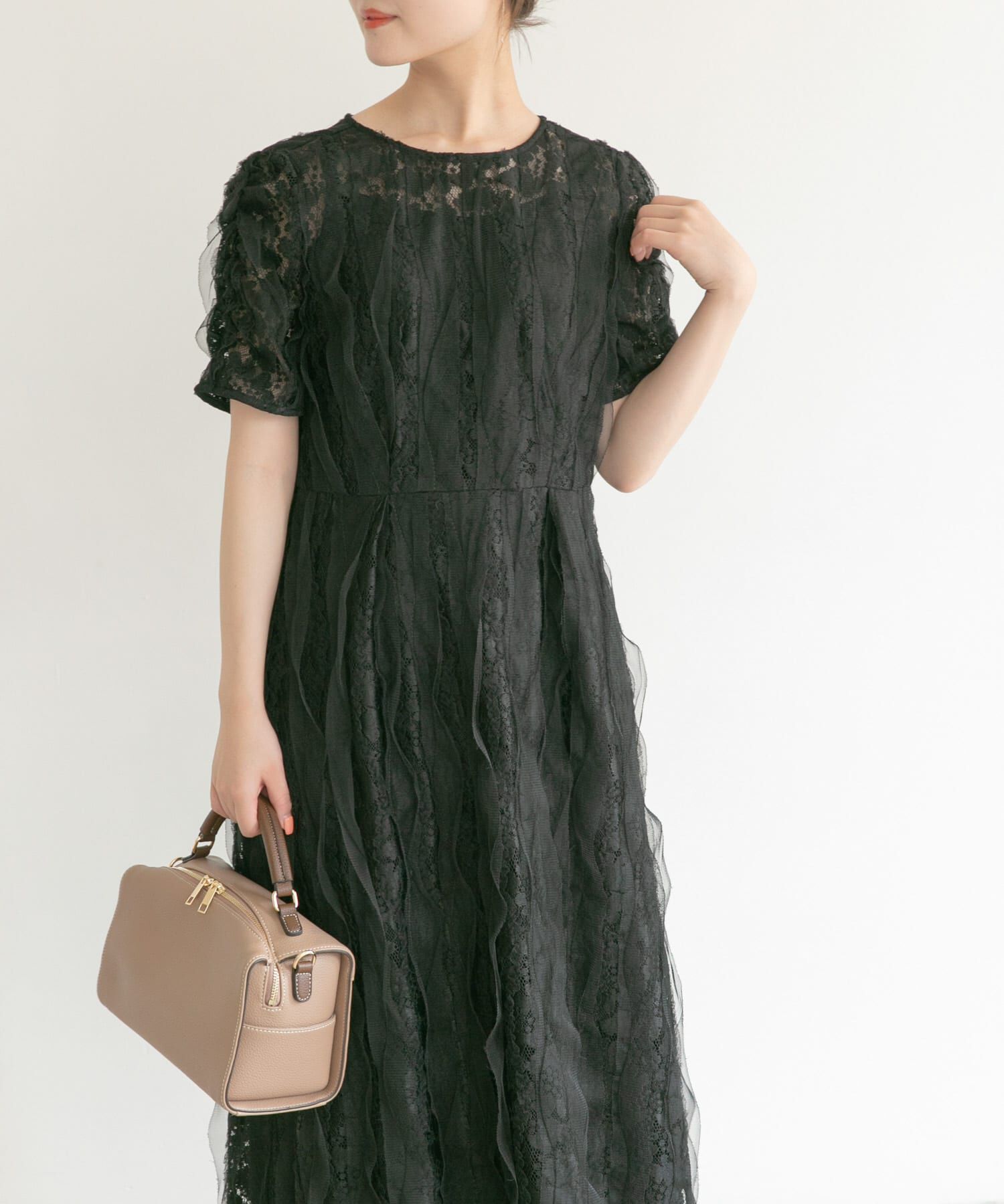 URBAN RESEARCH ROSSO「kaene　リボンチュールエプロンドレス」|ワンピース|