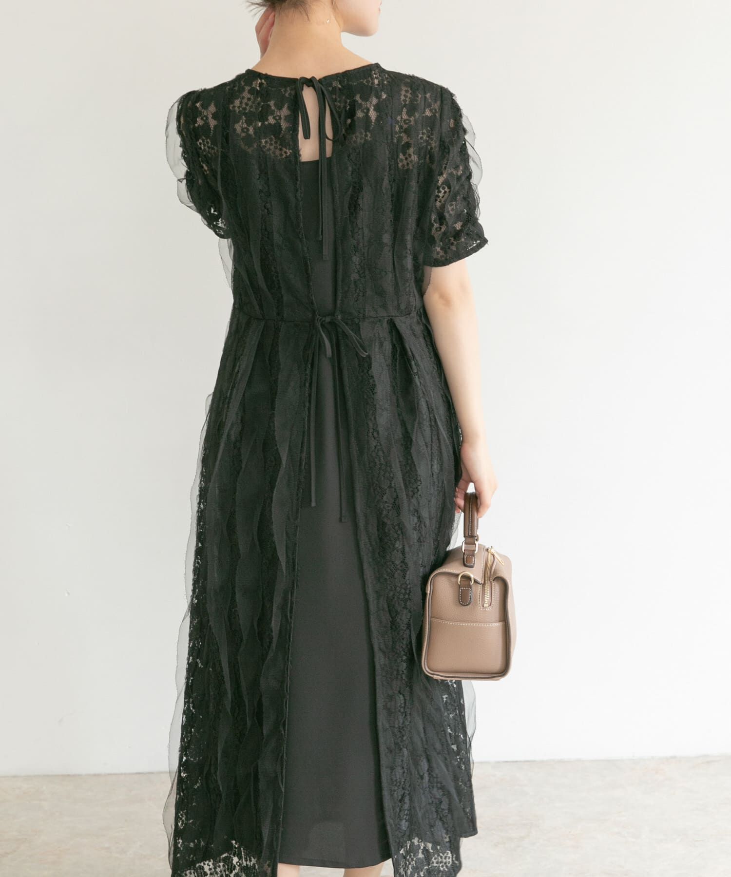 URBAN RESEARCH ROSSO「kaene　リボンチュールエプロンドレス」|ワンピース|