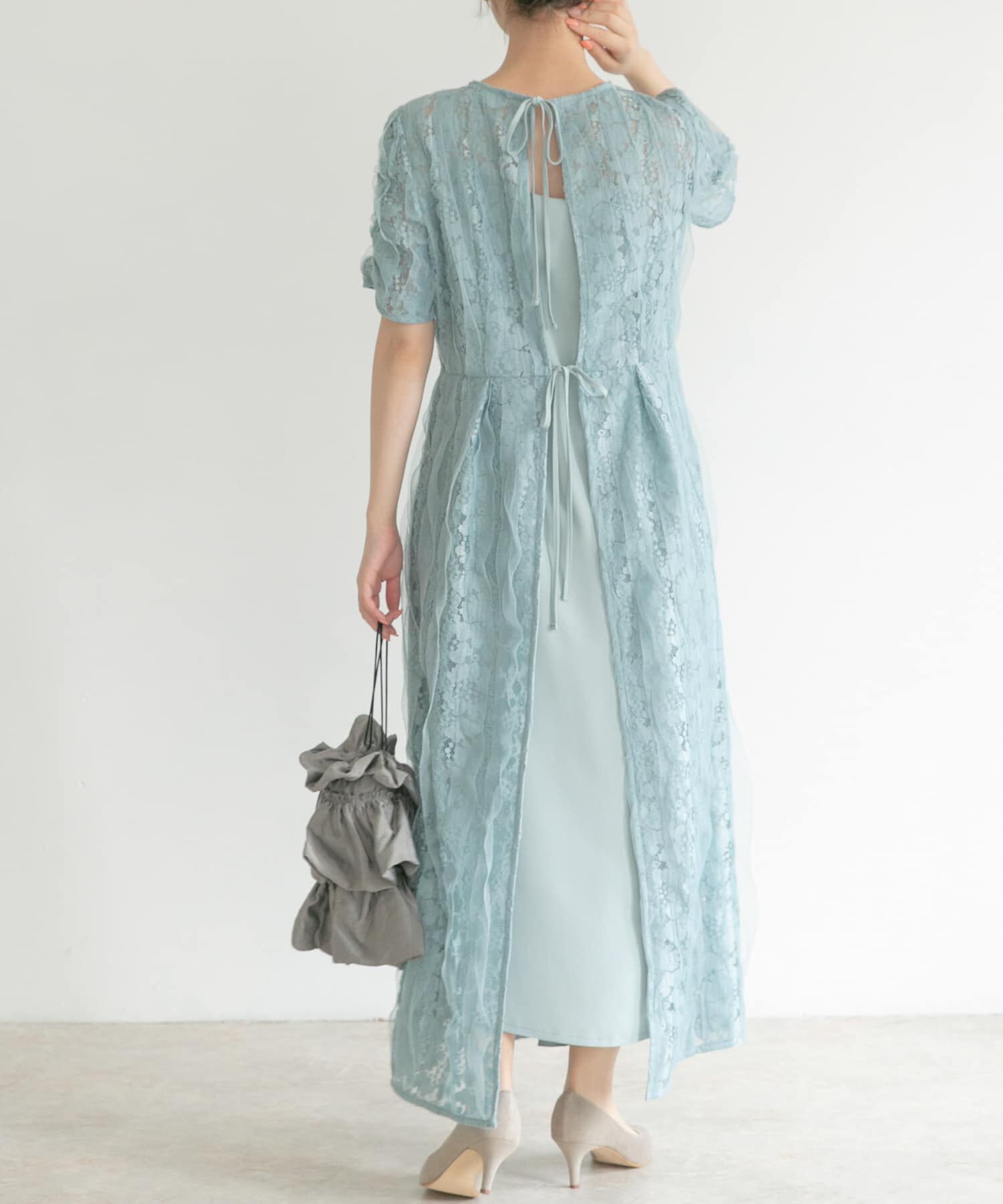 URBAN RESEARCH ROSSO「kaene　リボンチュールエプロンドレス」|ワンピース|