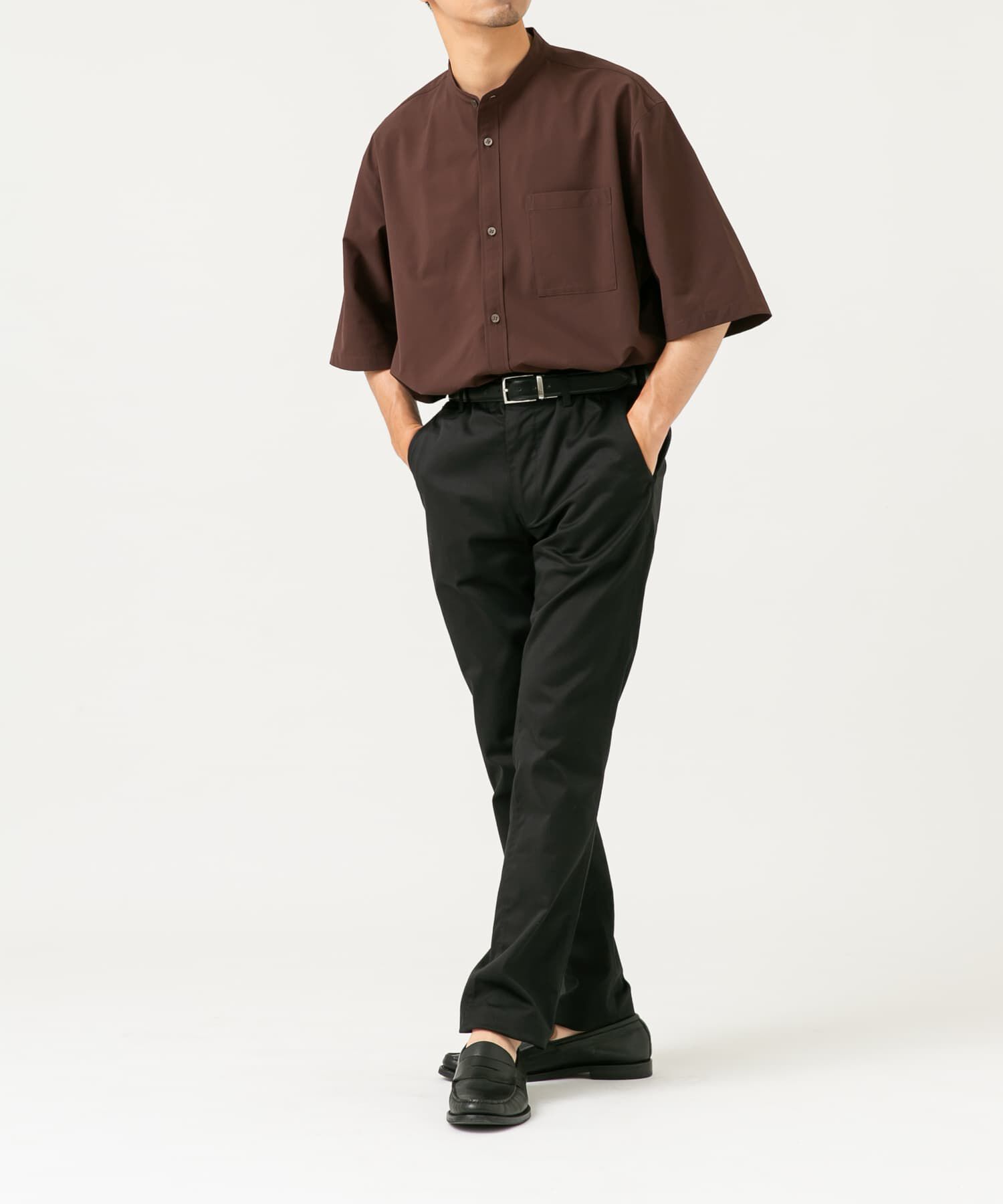 URBAN RESEARCH ROSSO「『XLサイズあり』マイクロサッカーバンドカラー半袖シャツ」|シャツ・ブラウス|