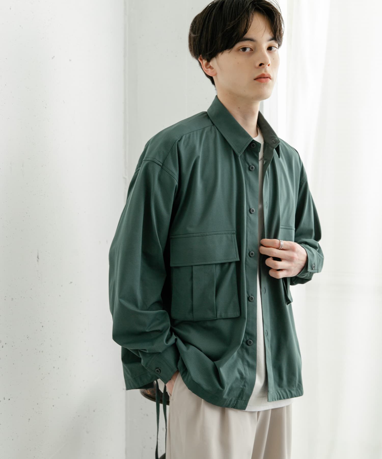 SENSE OF PLACE by URBAN RESEARCH「ドットメッシュダブルポケットロングスリーブシャツ」|シャツ・ブラウス|グリーン