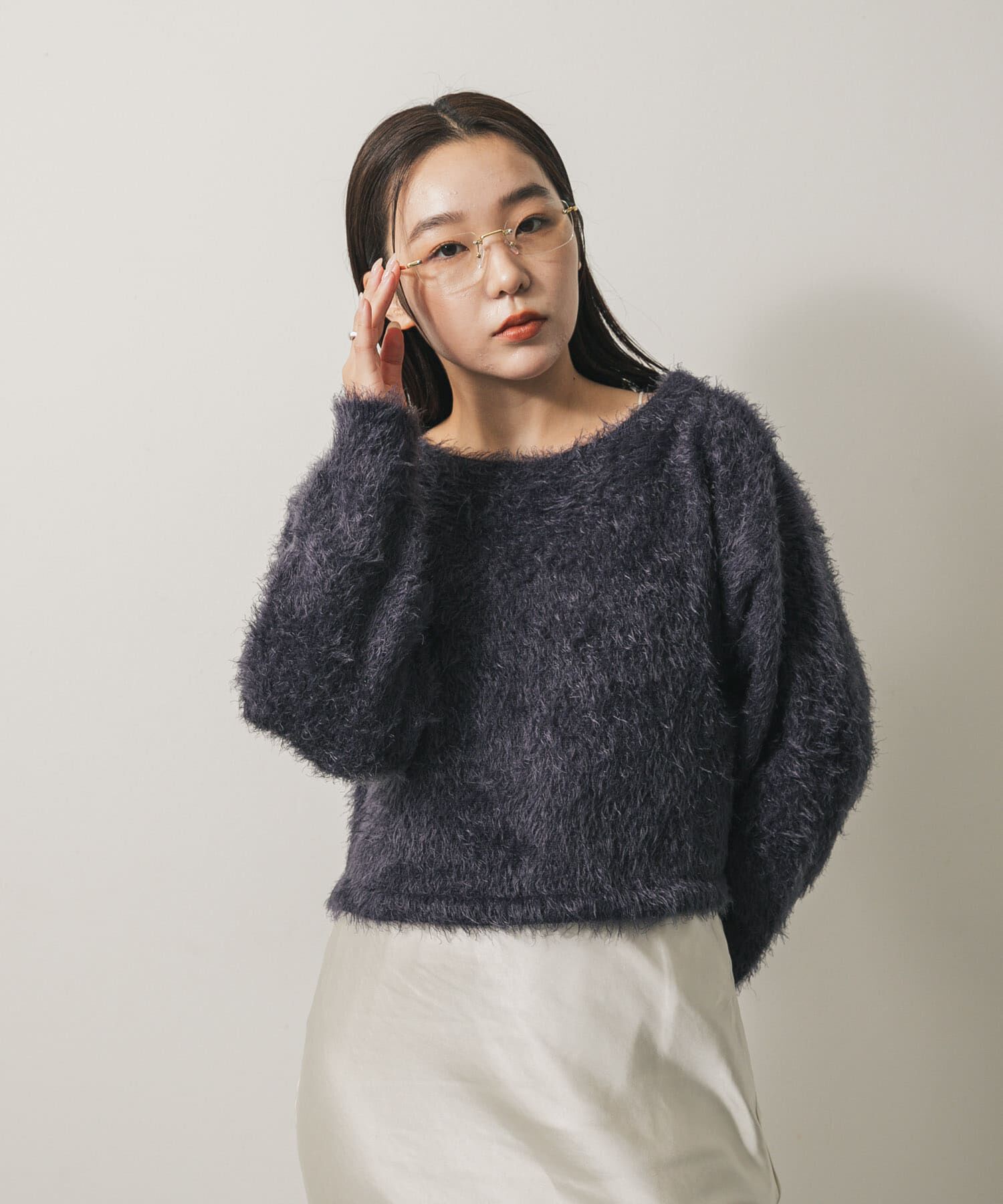 SENSE OF PLACE by URBAN RESEARCH「クロップドシャギーセーター」|ニット・セーター|ネイビー