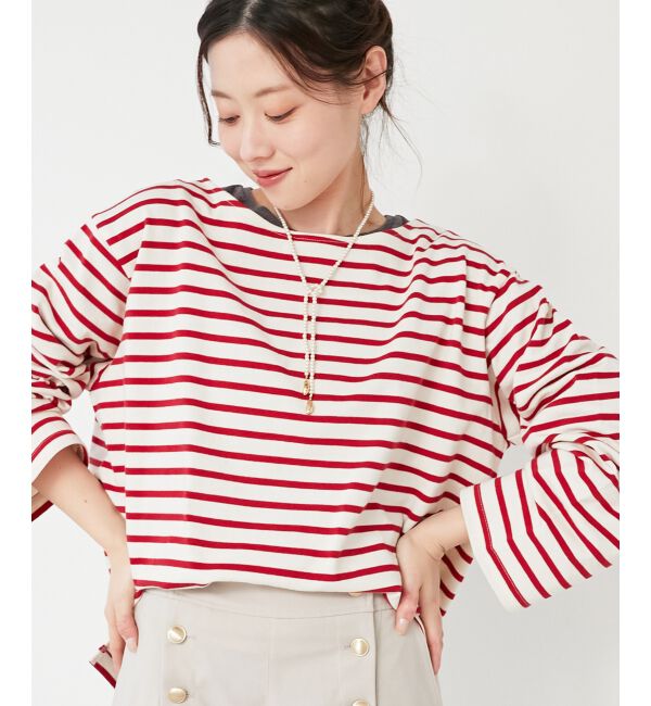 le.coeur blanc「《手洗い可能》バスクボーダーロンT」|Tシャツ・カットソー|レッド柄