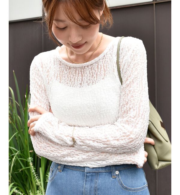  「ストレッチレースクルーネックカットソー」|Tシャツ・カットソー|