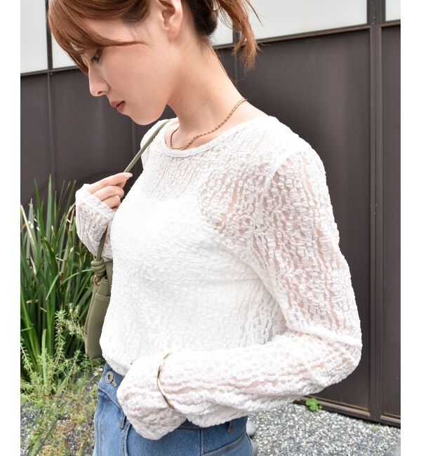  「ストレッチレースクルーネックカットソー」|Tシャツ・カットソー|