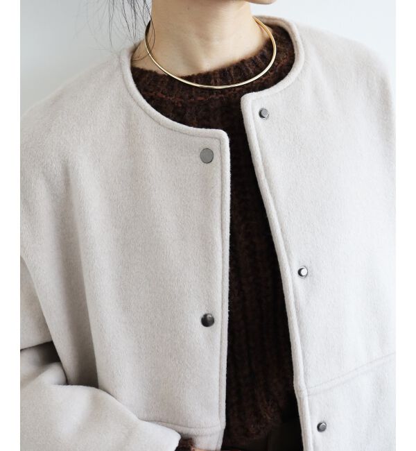  「ニットビーバーノーカラーミドルコート」|ノーカラーコート|