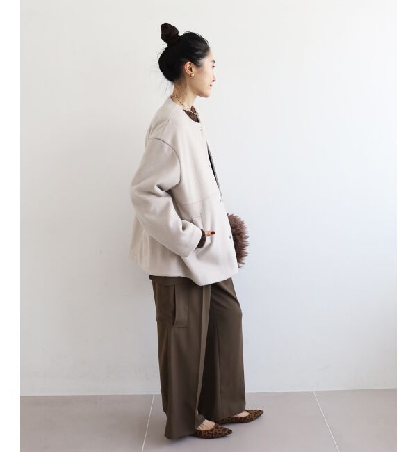  「ニットビーバーノーカラーミドルコート」|ノーカラーコート|