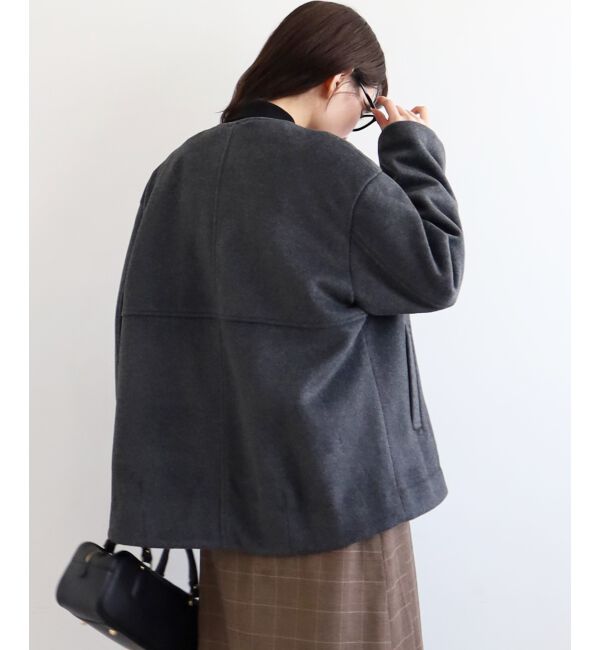  「ニットビーバーノーカラーミドルコート」|ノーカラーコート|