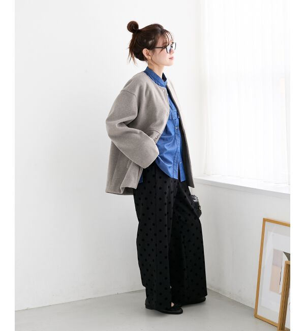  「ニットビーバーノーカラーミドルコート」|ノーカラーコート|