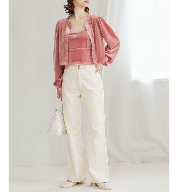 MAJESTICLEGON「キャミセットベロアカーディガン」|カーディガン|ピンク