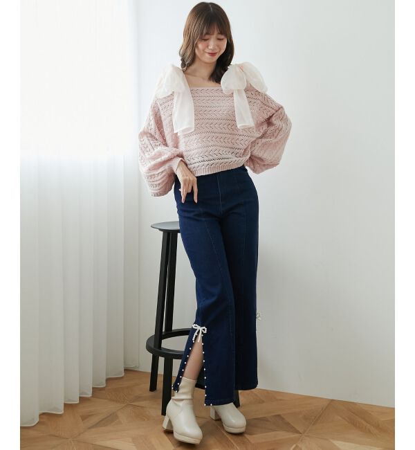MAJESTICLEGON「2WAY肩リボン透かしニット」|ニット・セーター|