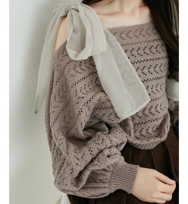 MAJESTICLEGON「2WAY肩リボン透かしニット」|ニット・セーター|