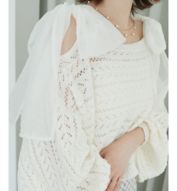 MAJESTICLEGON「2WAY肩リボン透かしニット」|ニット・セーター|