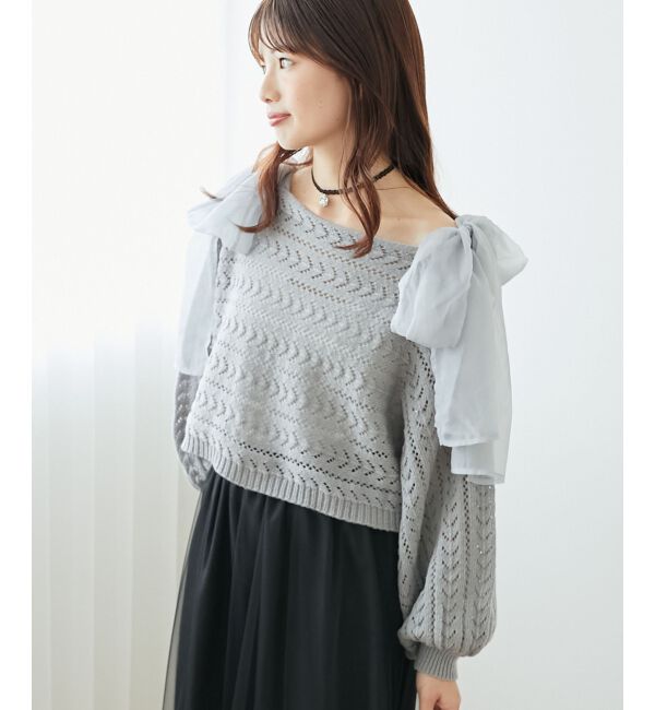 MAJESTICLEGON「2WAY肩リボン透かしニット」|ニット・セーター|