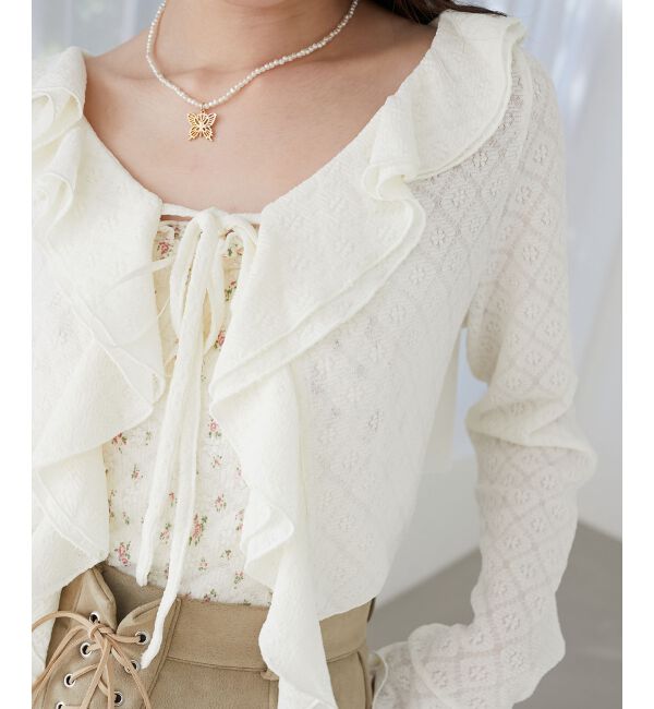  「◎フリルカラーリボンカーディガン」|カーディガン|