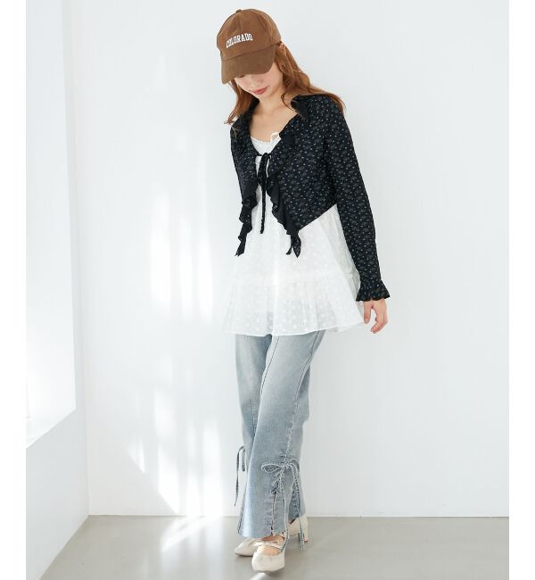  「◎フリルカラーリボンカーディガン」|カーディガン|