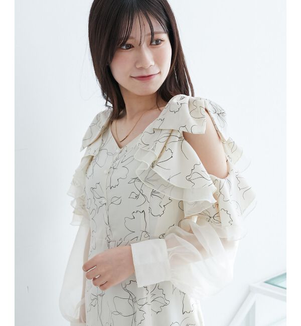 MAJESTICLEGON「フリルリボン肩あきワンピース」|ワンピース|