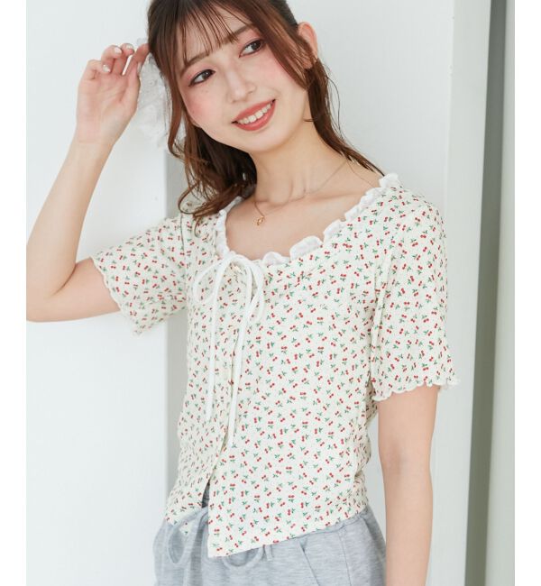  「フロントリボンレイヤード風トップス」|Tシャツ・カットソー|