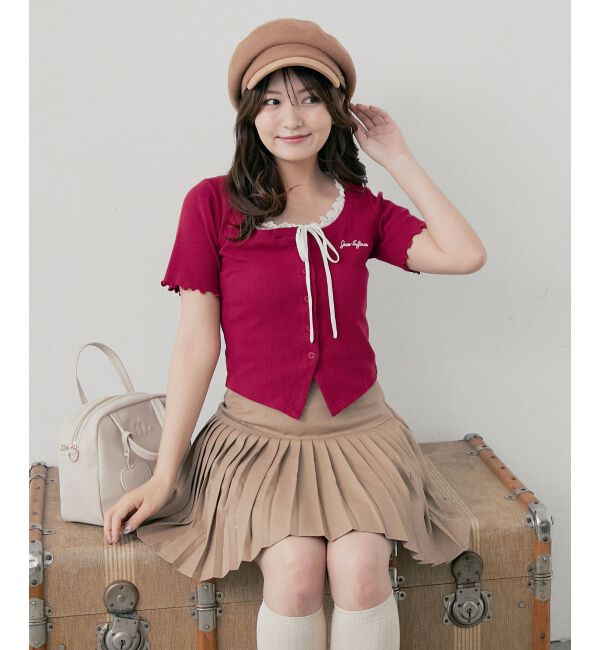  「フロントリボンレイヤード風トップス」|Tシャツ・カットソー|