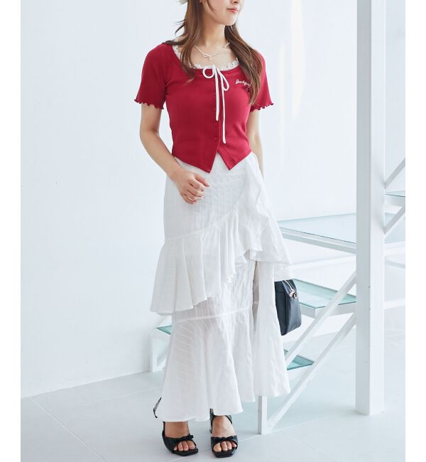  「フロントリボンレイヤード風トップス」|Tシャツ・カットソー|