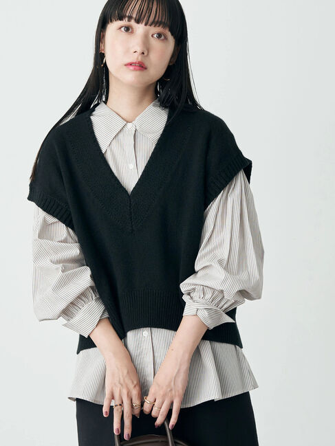 earth music&ecology「ガーターカラー天竺ニットベスト」|ベスト・ジレ|