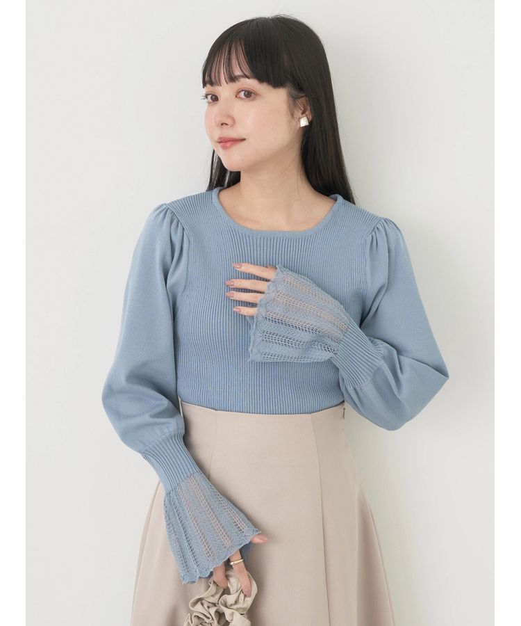 earth music&ecology「袖ポイントニットプルオーバー」|ニット・セーター|Blue