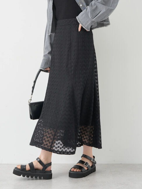 earth music&ecology「カットレースフレアスカート」|フレア|Black