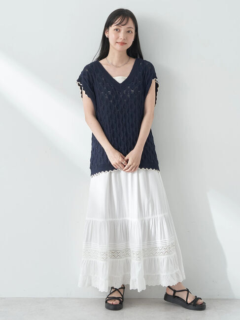 earth music&ecology「クロッシェラインニットベスト」|ベスト・ジレ|