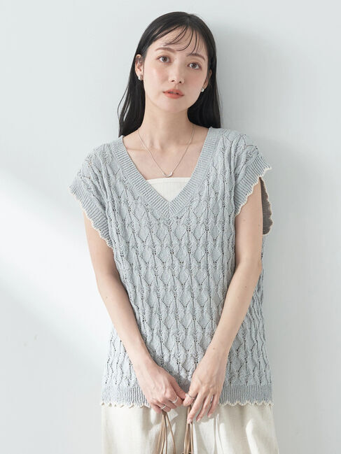 earth music&ecology「クロッシェラインニットベスト」|ベスト・ジレ|