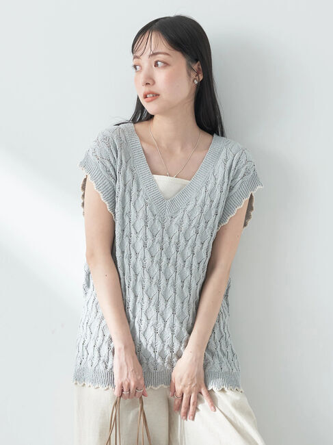 earth music&ecology「クロッシェラインニットベスト」|ベスト・ジレ|