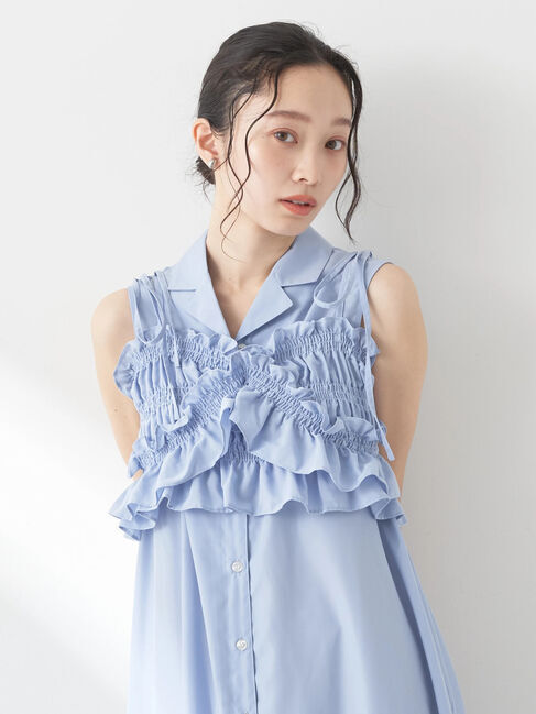 earth music&ecology「SET2点シャーリングビスチェ&times;シャツワンピース」|ワンピース|