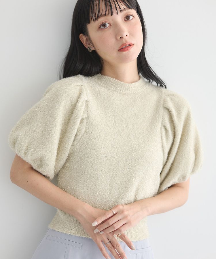 earth music&ecology「ボリュームスリーブラメニットプルオーバー」|ニット・セーター|