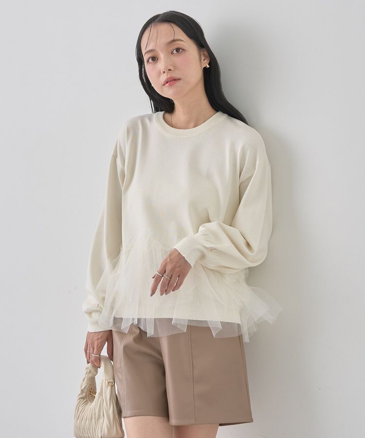 earth music&ecology「チュールヘムニットプルオーバー」|ニット・セーター|Ivory