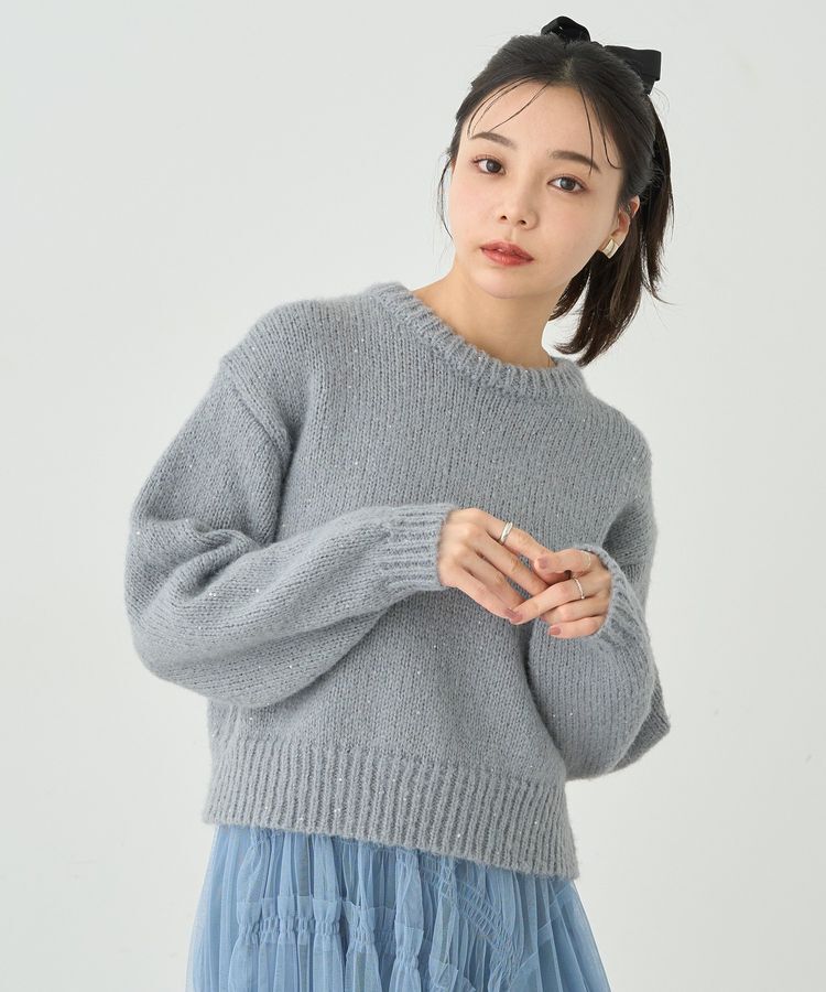 earth music&ecology「スパンコールショートニットプルオーバー」|ニット・セーター|Gray