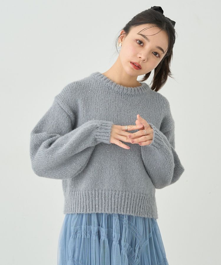 earth music&ecology「スパンコールショートニットプルオーバー」|ニット・セーター|