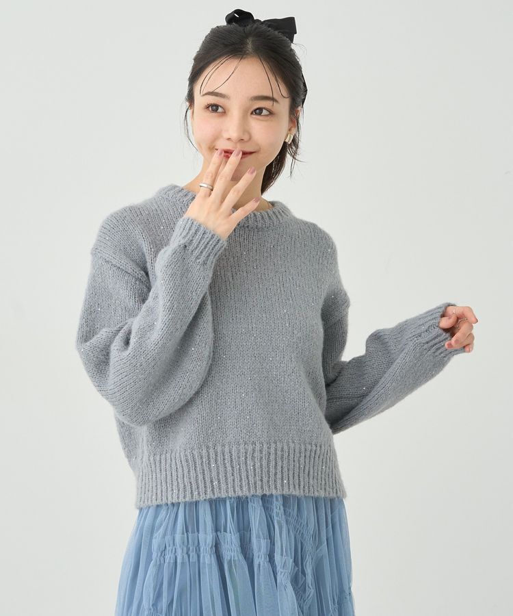 earth music&ecology「スパンコールショートニットプルオーバー」|ニット・セーター|