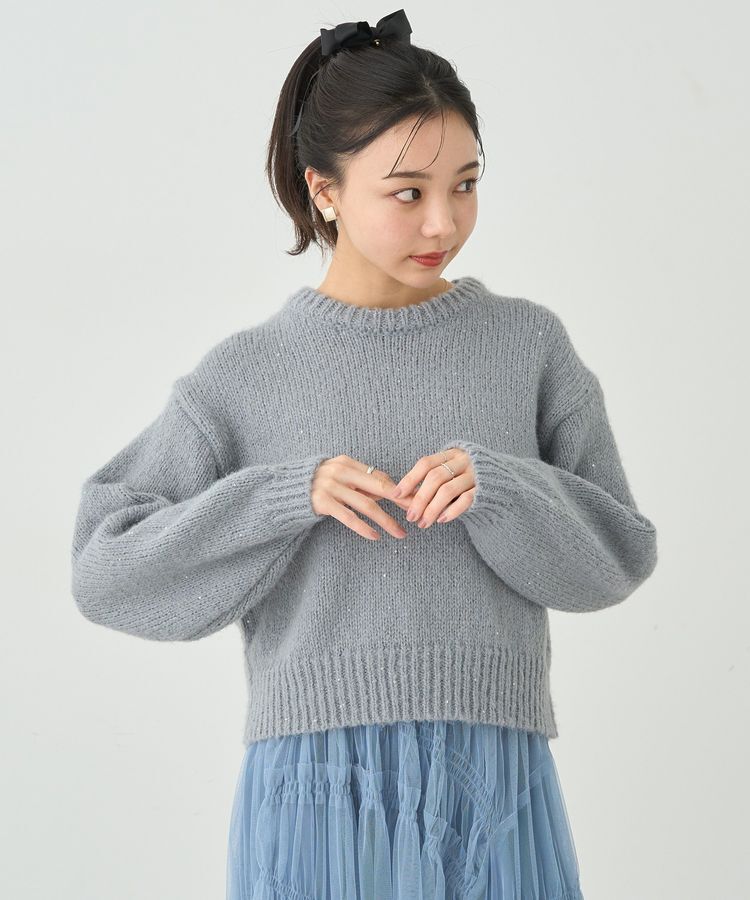 earth music&ecology「スパンコールショートニットプルオーバー」|ニット・セーター|