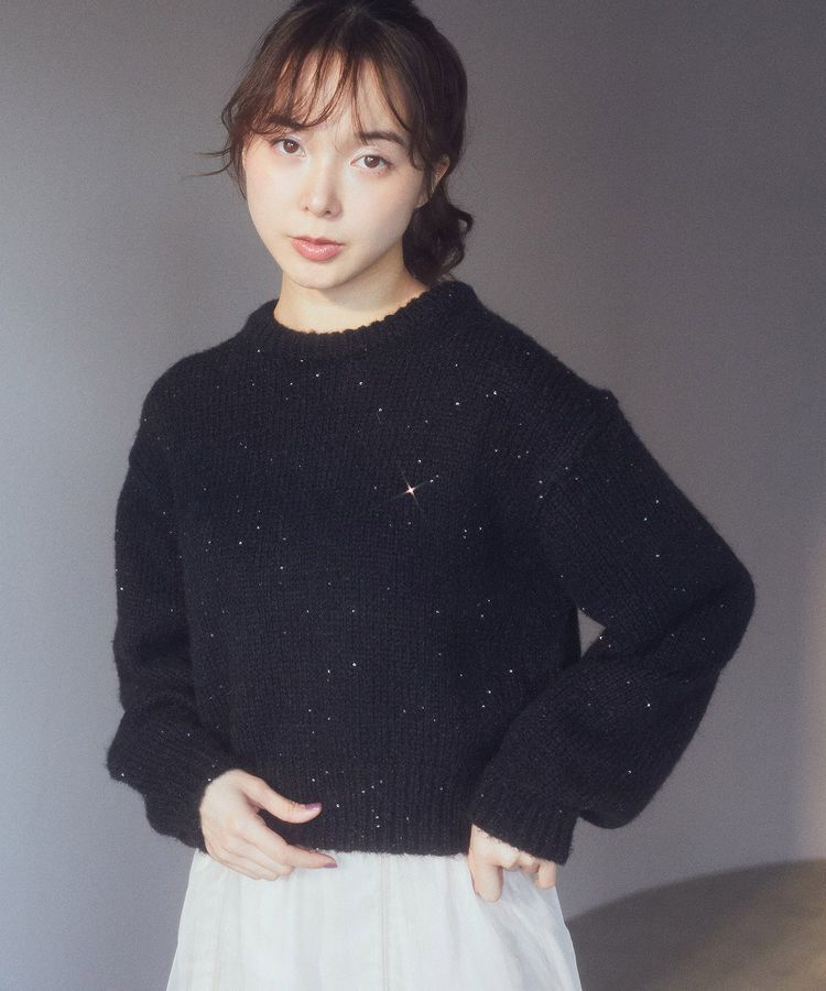 earth music&ecology「スパンコールショートニットプルオーバー」|ニット・セーター|