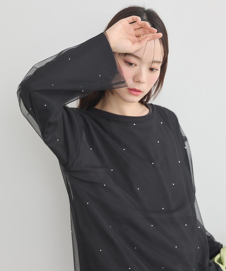 earth music&ecology「ラインストーンチュールドッキングプルオーバー」|Tシャツ・カットソー|